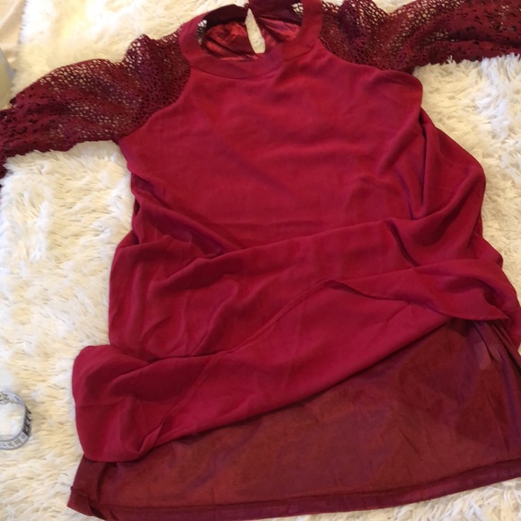 Burgundy wine 🍷 color dress with embroidered 3/4 sleeves - Picture 12 of 15